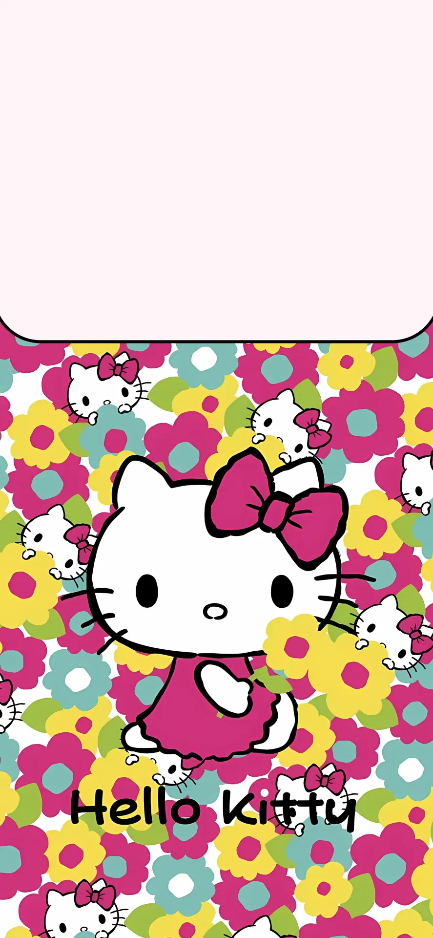 Hello Kitty Pink Bow and Colorful Flower Pattern Wallpaper