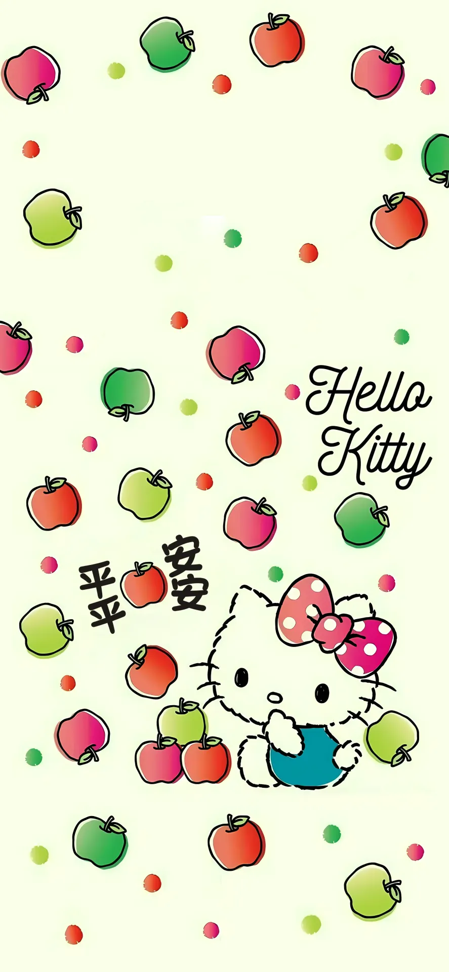 Hello Kitty Apple Orchard Wallpaper with Cute Pastel Fruit Pattern