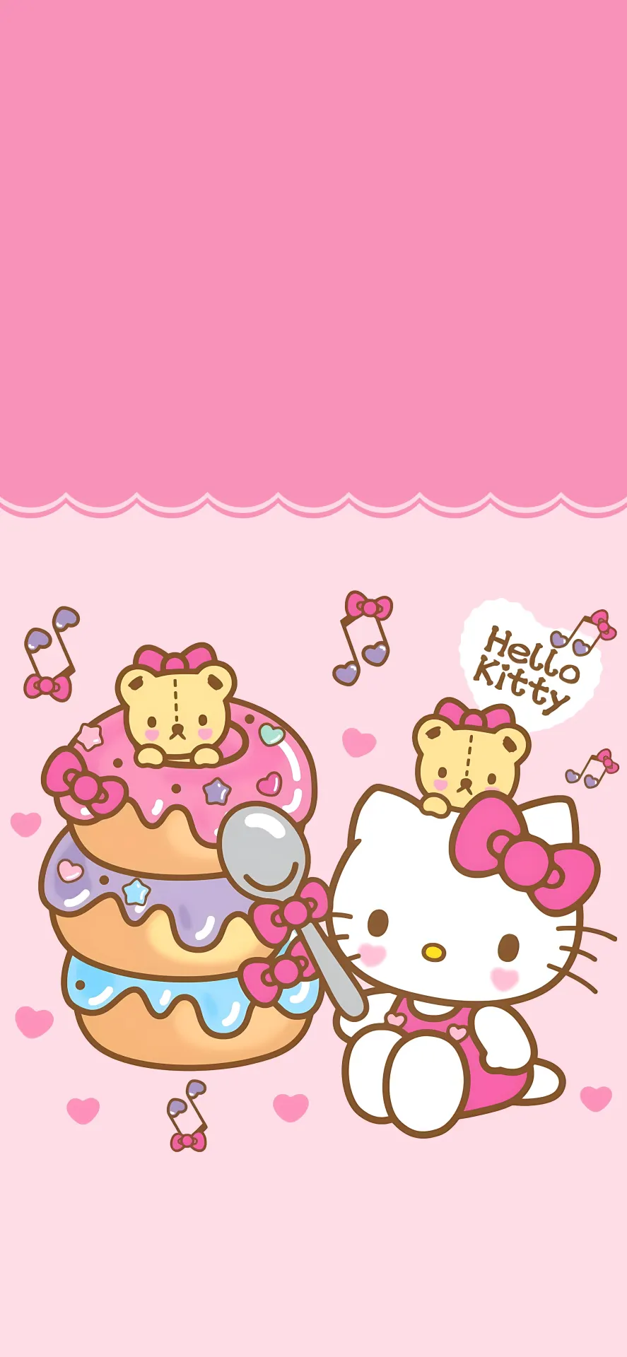 Hello Kitty Pink Donut Tower Wallpaper with Cute Teddy Bears