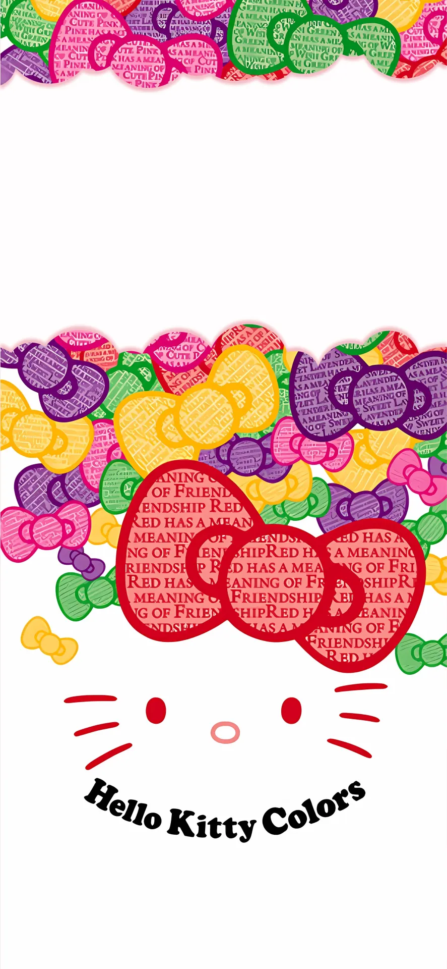 Hello Kitty Colorful Bow Wallpaper with Friendship Hearts and Vibrant Patterns