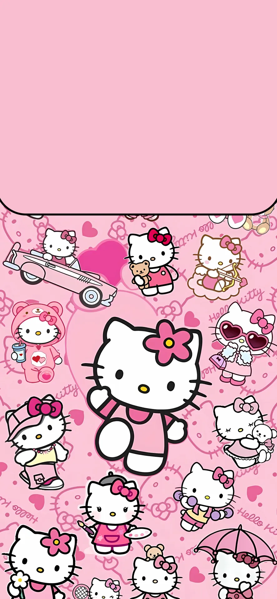Hello Kitty Pink Aesthetic Wallpaper with Cute Character Collage and Hearts