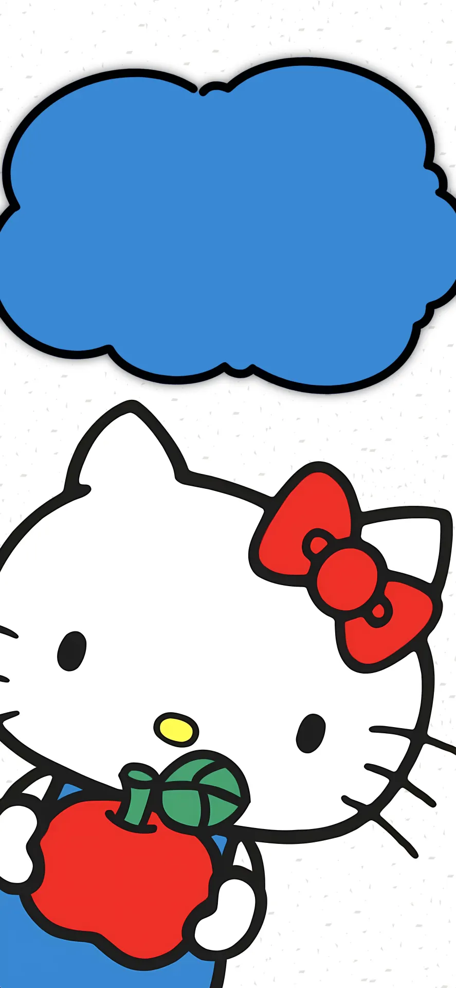 Cute Hello Kitty Eating a Red Apple Wallpaper with Blue Background