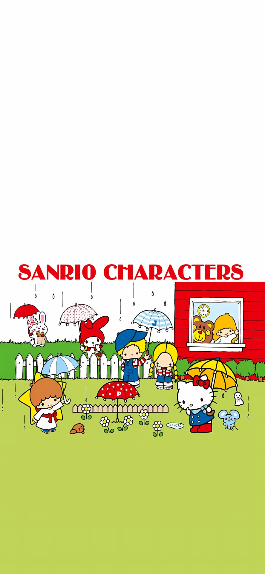 Sanrio Characters Rainy Day Wallpaper with Hello Kitty and Friends Outdoors