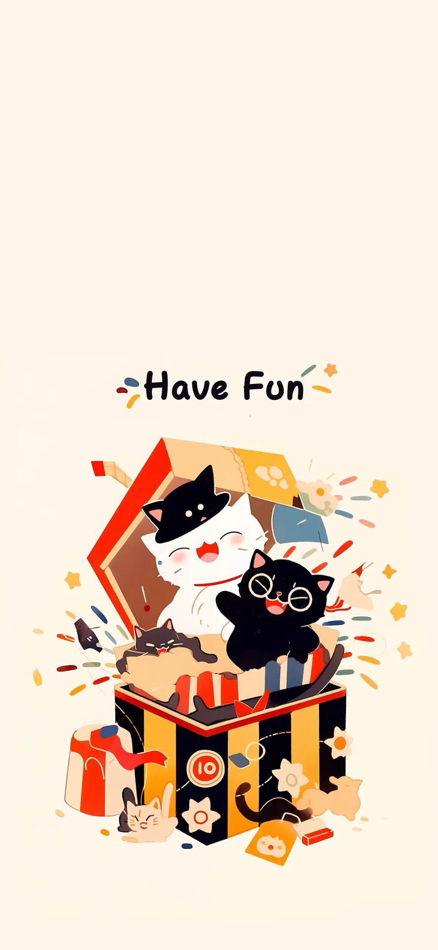 Cute Cat Surprise Box Wallpaper – Have Fun Kawaii Cat Art