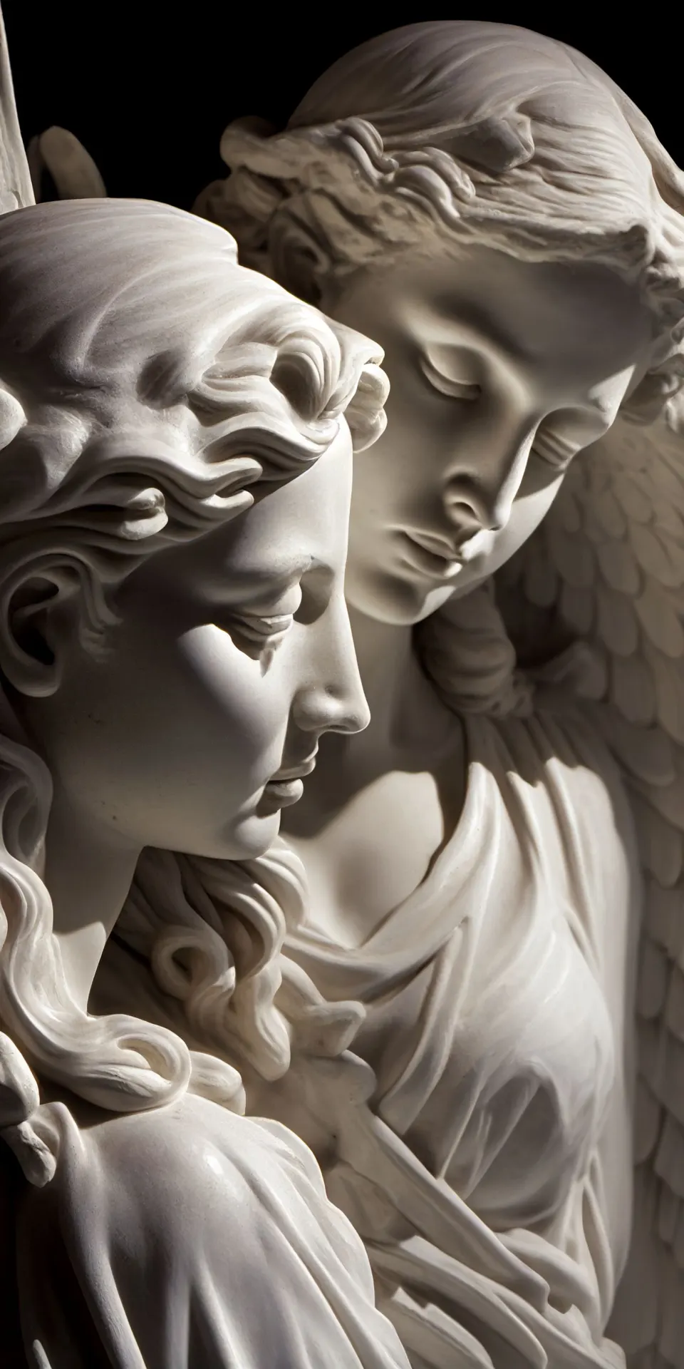 Classical Marble Angel Sculptures with Flowing Hair Wallpaper