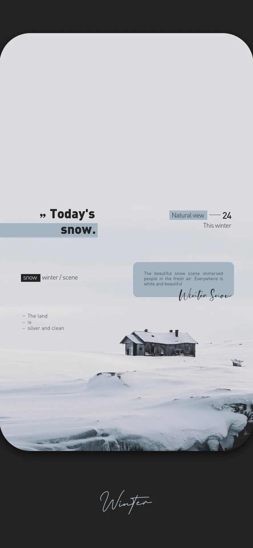 Minimalist Winter Snow Landscape with a Lonely Cabin