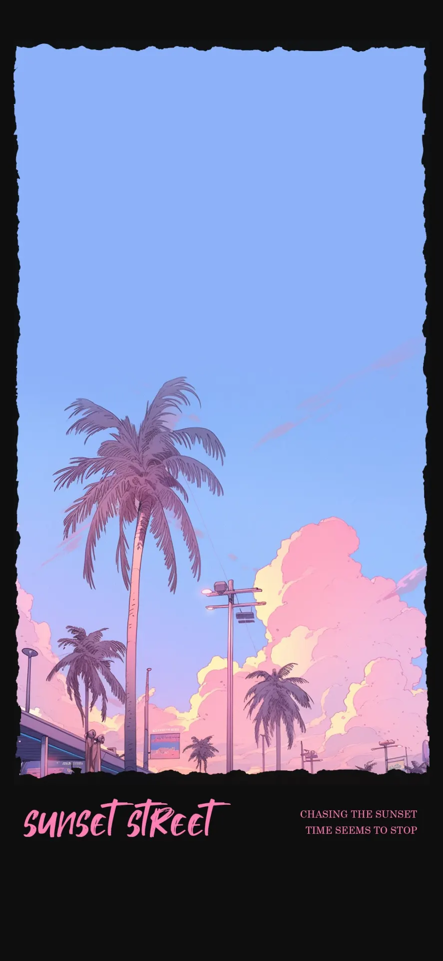 Sunset Street Vaporwave Aesthetic Wallpaper