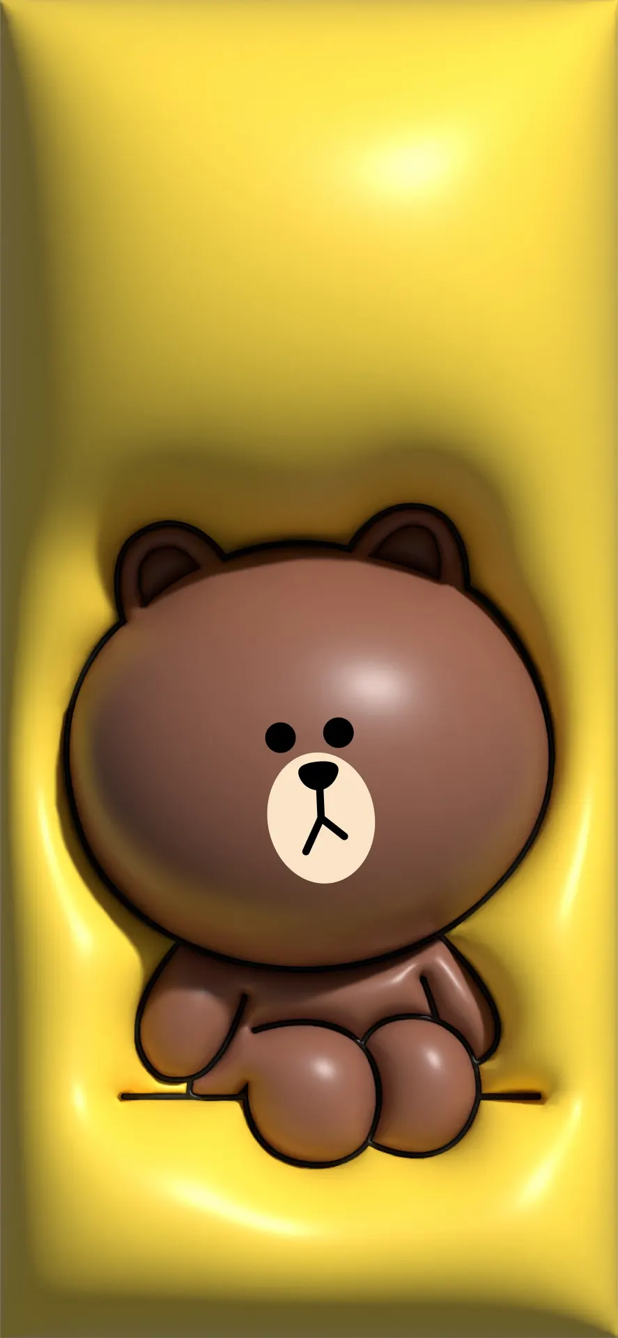 Brown LINE FRIENDS Bear Sitting 3D Yellow Wallpaper