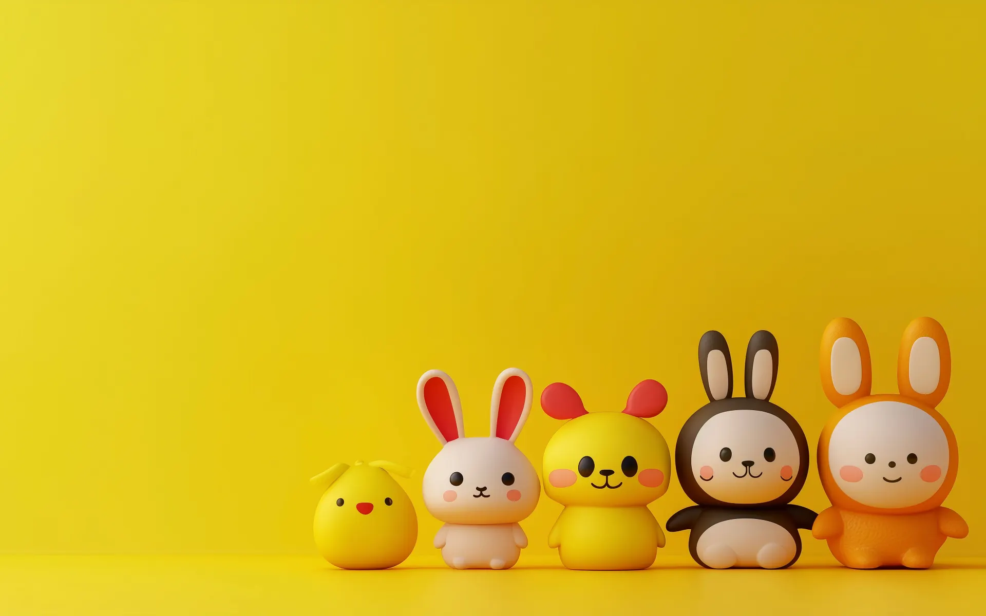 Cute Bunny and Chick Friends Yellow Wallpaper