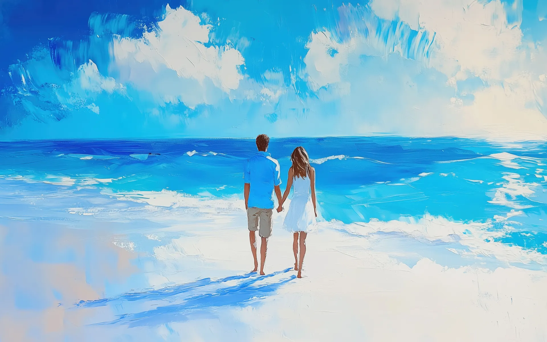 Couple Holding Hands by the Ocean Wallpaper