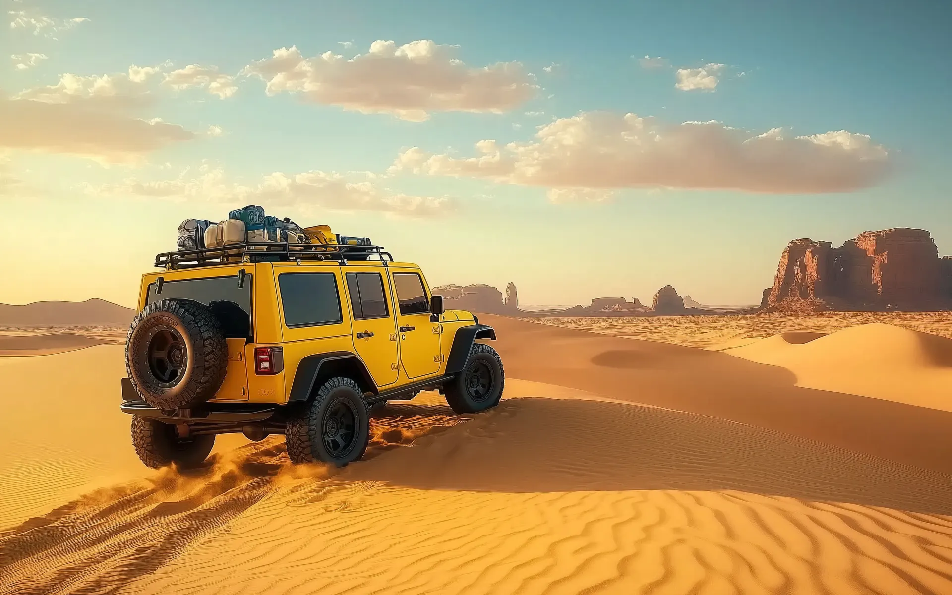 Yellow Jeep Desert Expedition Wallpaper