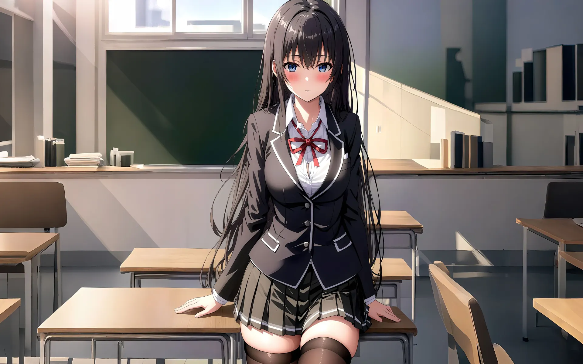 Yukino Yukinoshita in a Sunlit Classroom Wallpaper