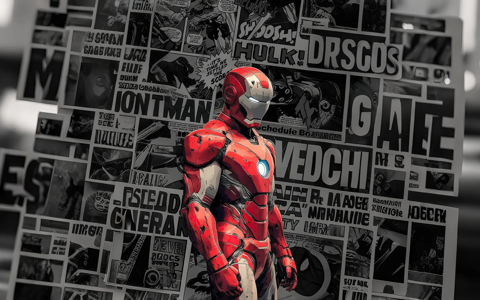 Iron Man Against a Marvel Comic Collage Wallpaper