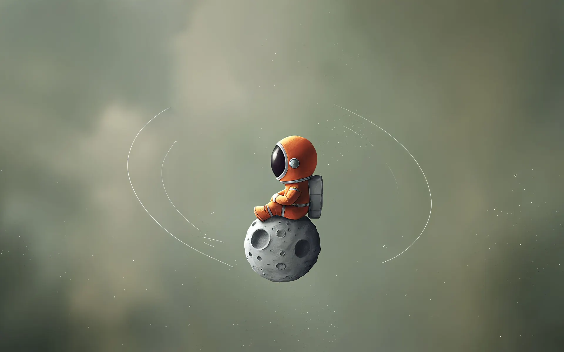 Little Astronaut Sitting on the Moon Wallpaper