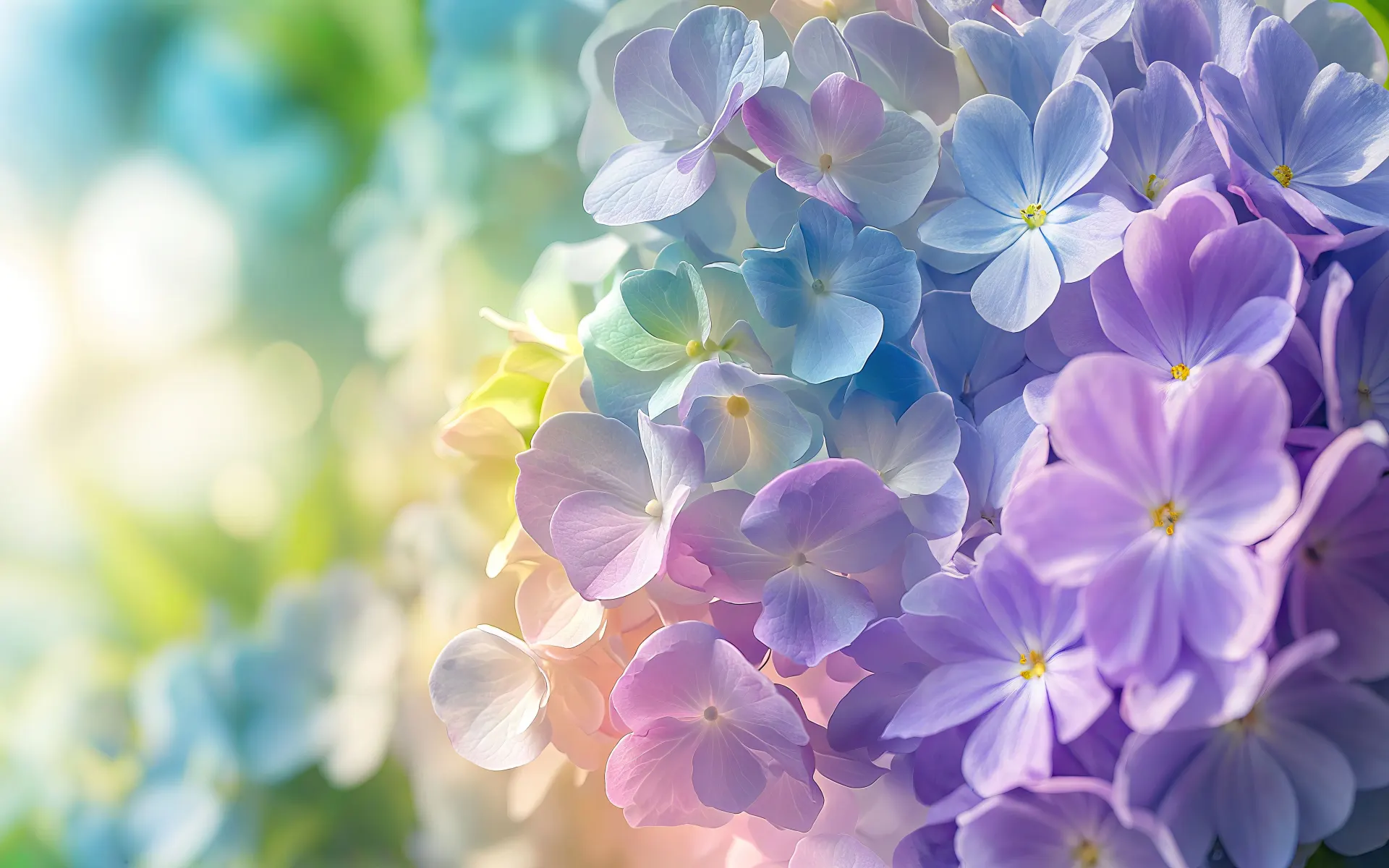 Pastel Blue and Purple Hydrangea Flowers Wallpaper