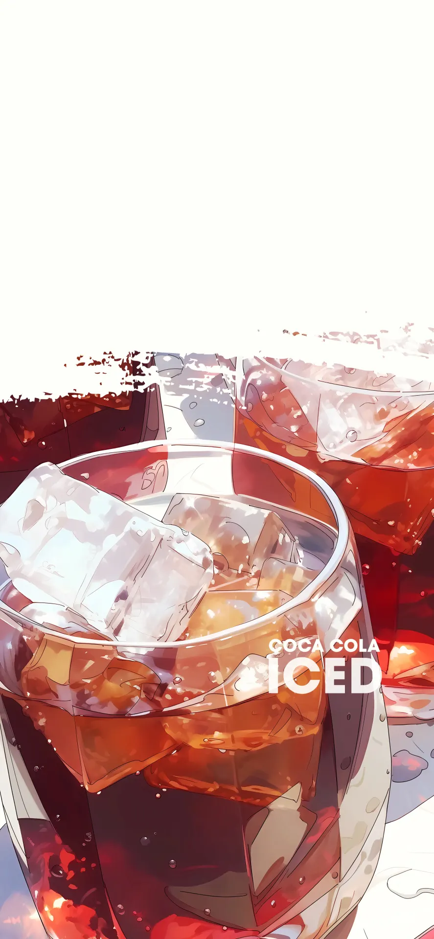 Iced Coca-Cola Glass with Refreshing Ice Cubes Wallpaper