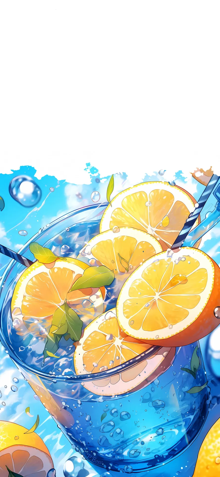 Sparkling Blue Lemon Water with Fresh Citrus Slices Wallpaper