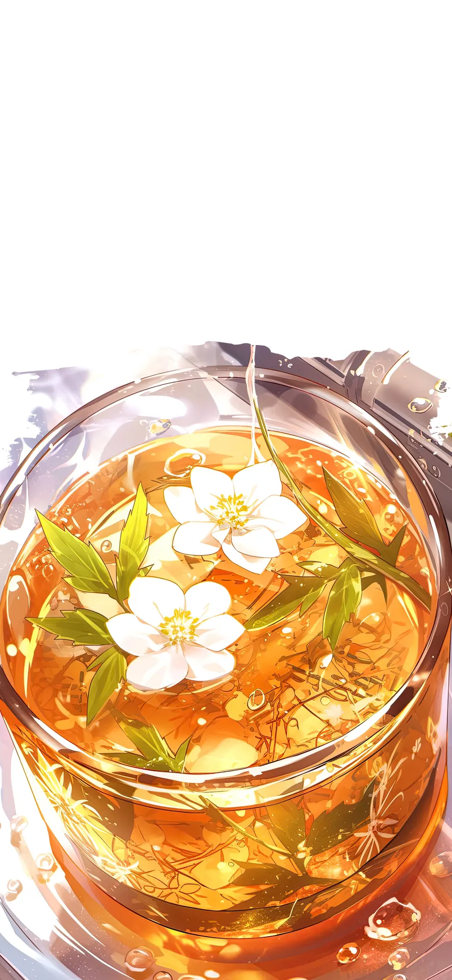 Golden Jasmine Tea with White Blossoms Wallpaper