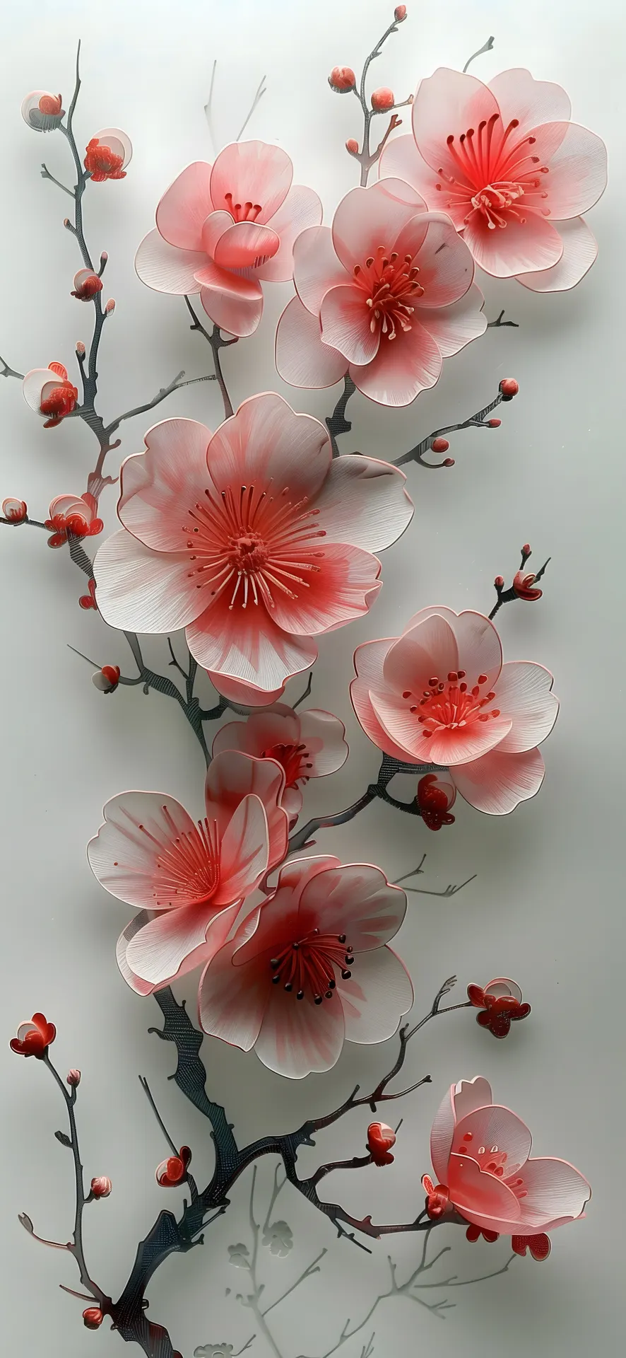 Pink Plum Blossoms Paper Art Wallpaper