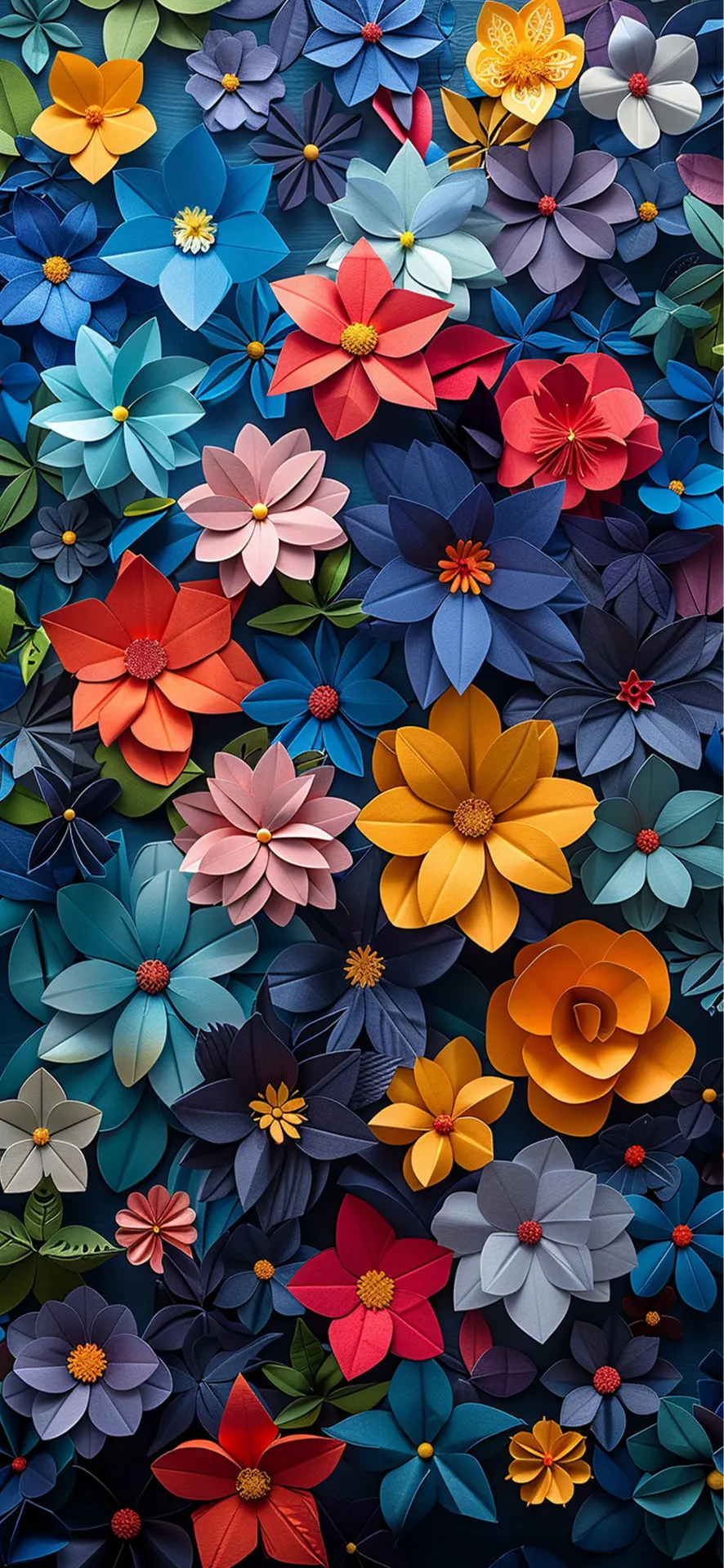 Colorful Layered Paper Flowers Dark Floral Wallpaper