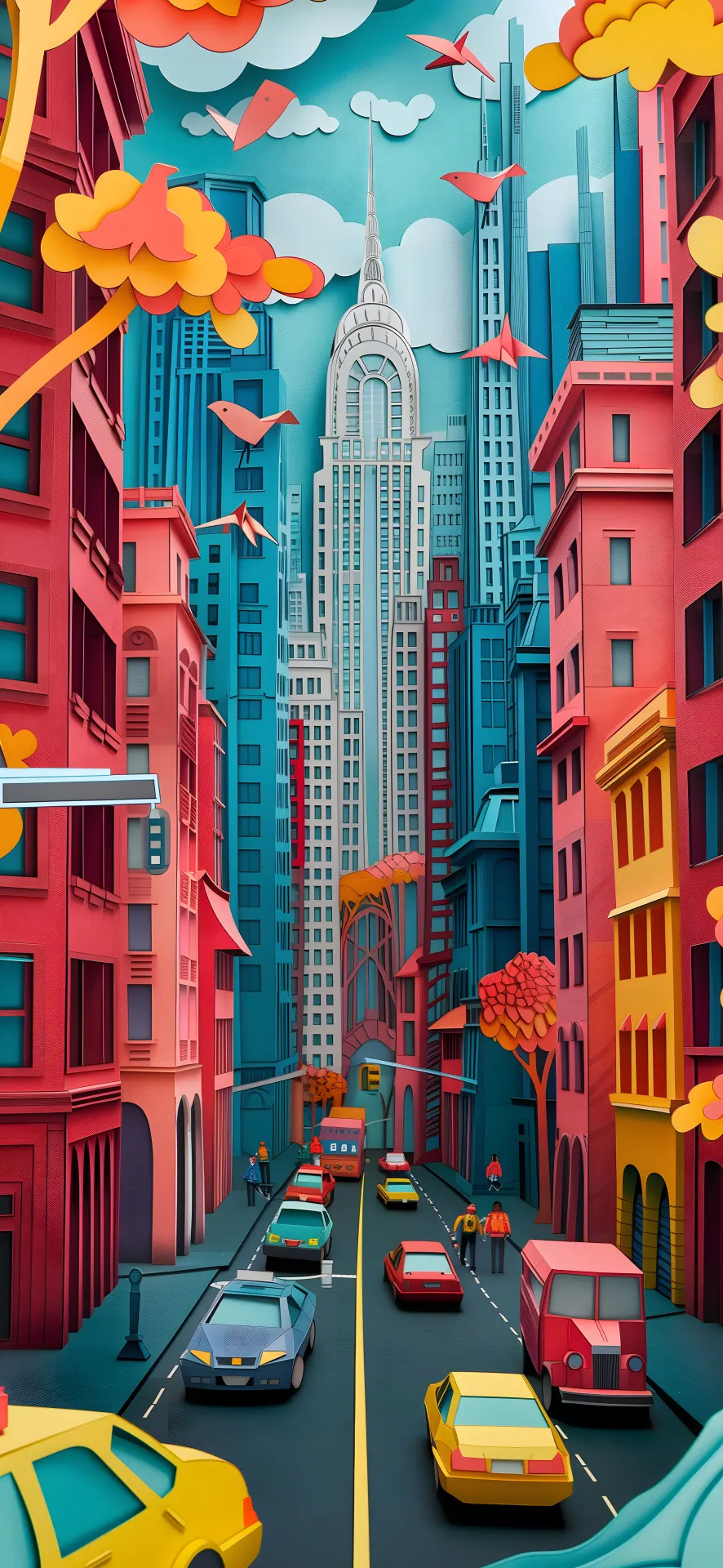 Colorful New York City Street Paper Art Wallpaper