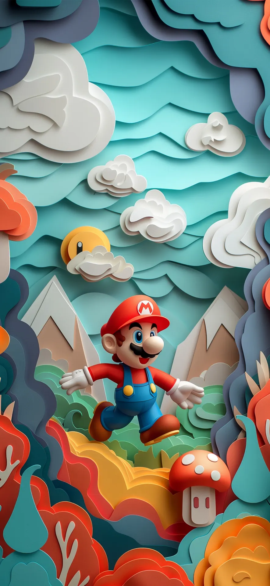 Super Mario Colorful Forest Paper Art Wallpaper