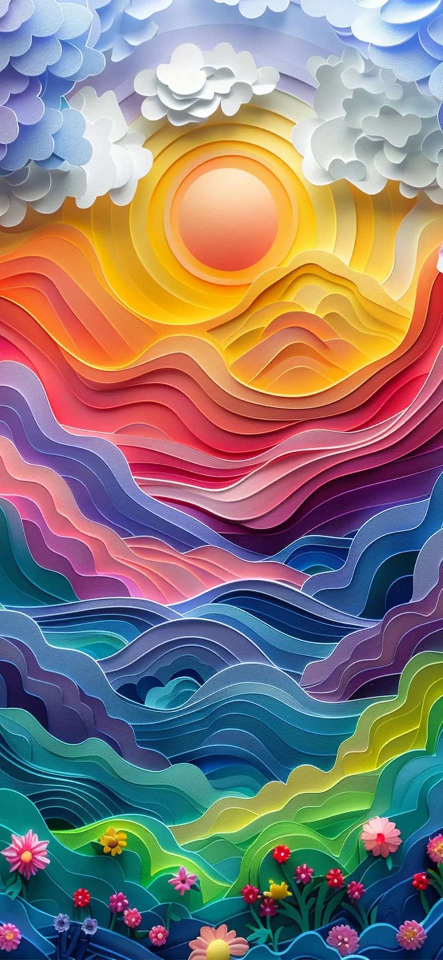 Colorful Sunrise Mountains Paper Art Wallpaper
