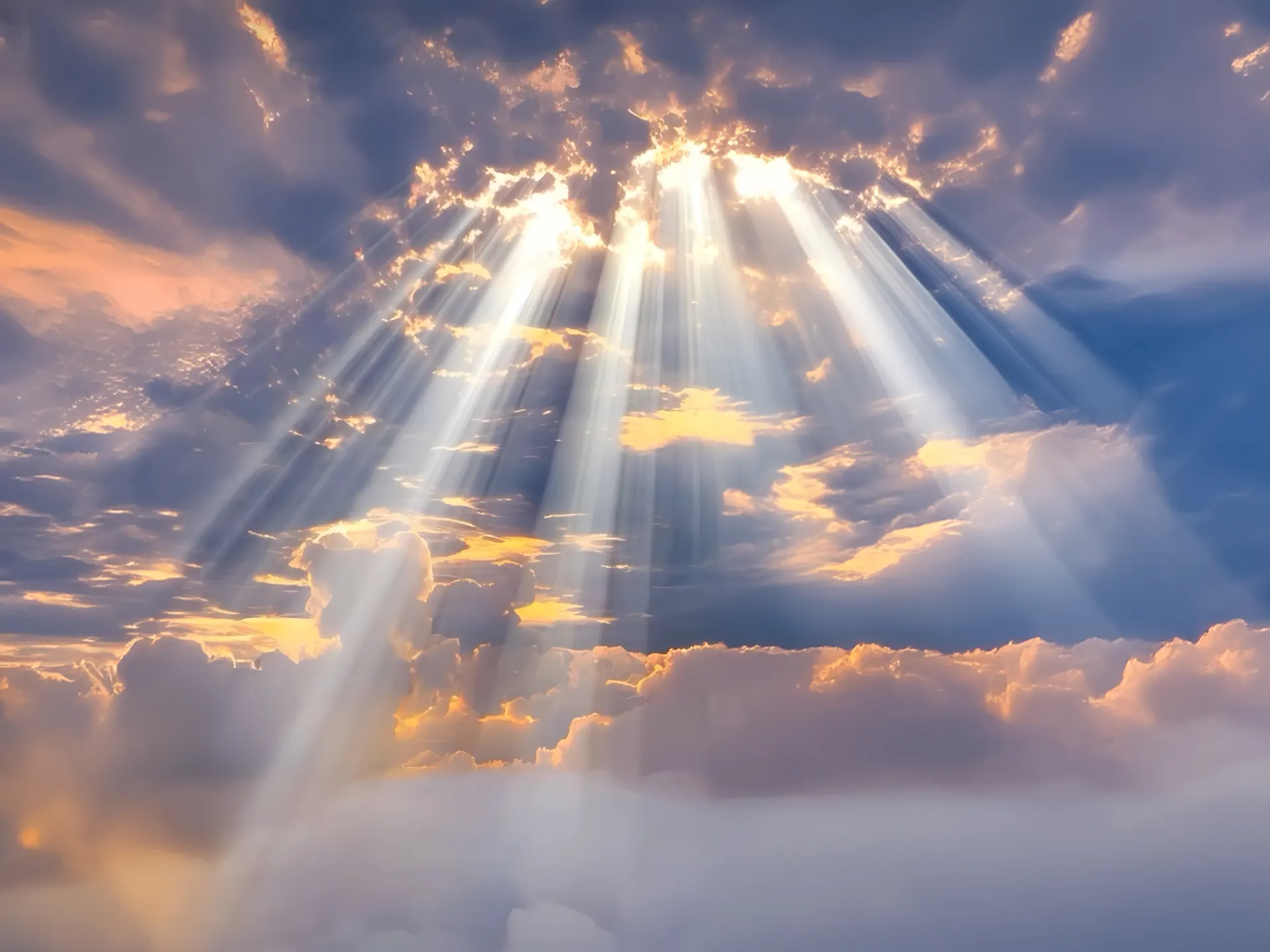 Heavenly Sun Rays Through Clouds Wallpaper