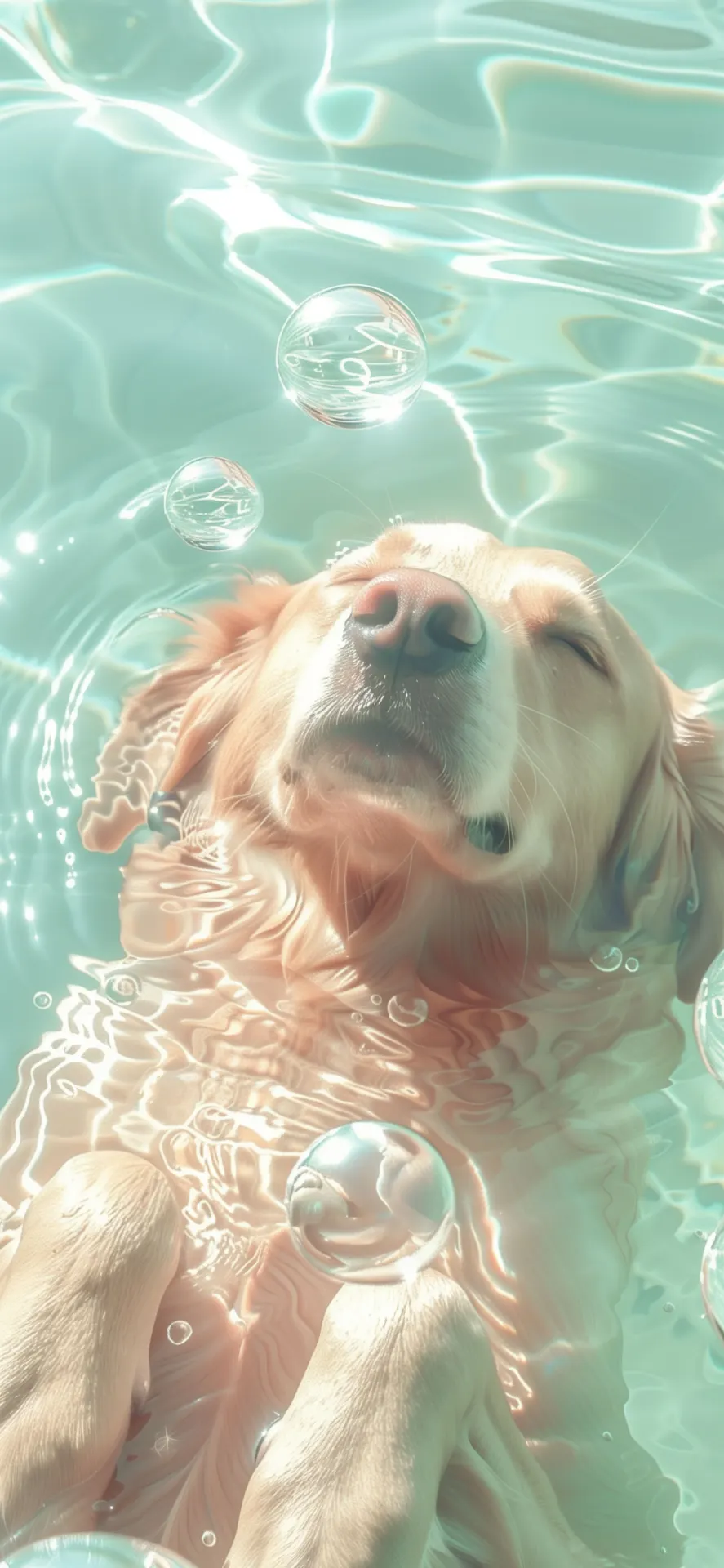 Peaceful Golden Retriever Floating in Turquoise Water Wallpaper