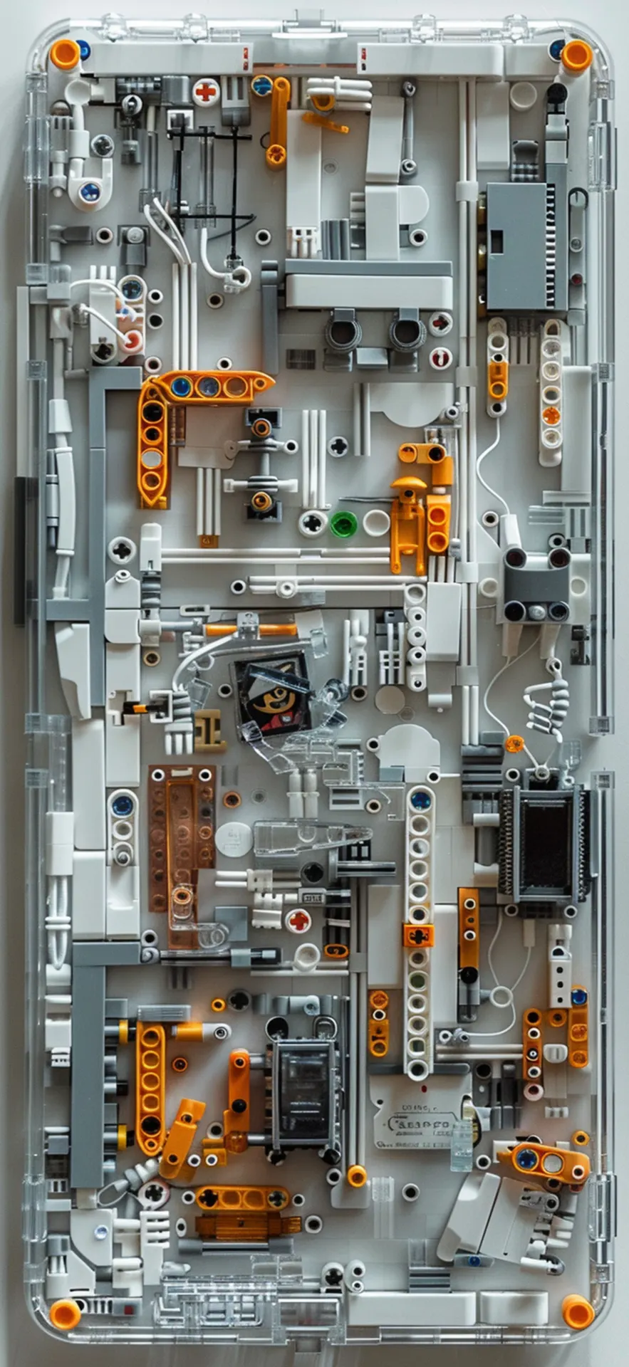 White and Orange LEGO Mechanical Tech Phone Wallpaper