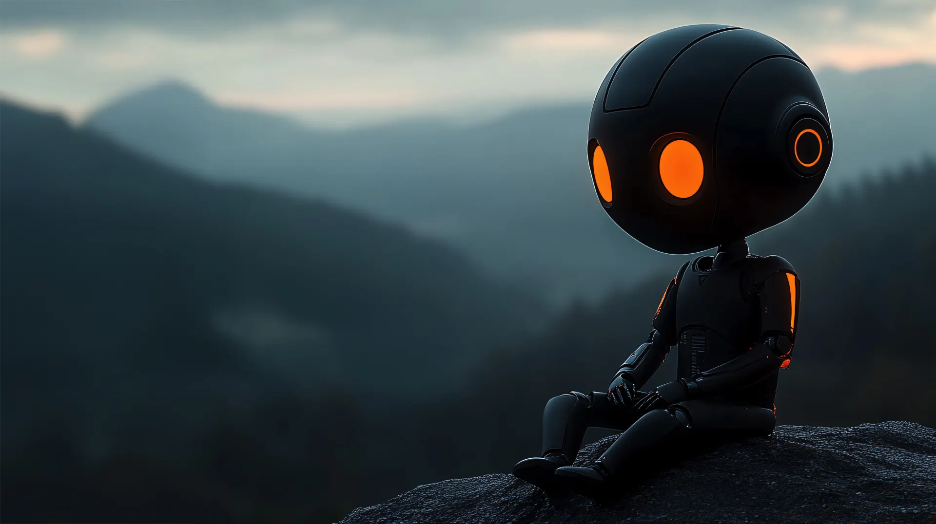 Lonely Robot Watching the Mountains Wallpaper