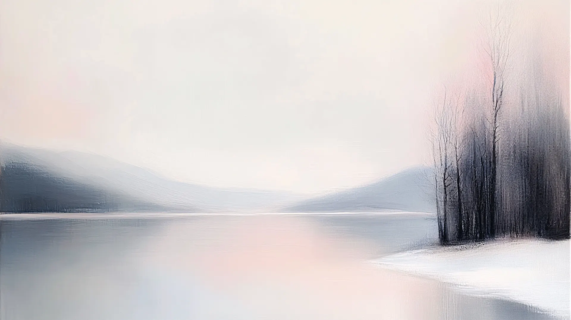 Serene Winter Lake and Misty Mountains Wallpaper