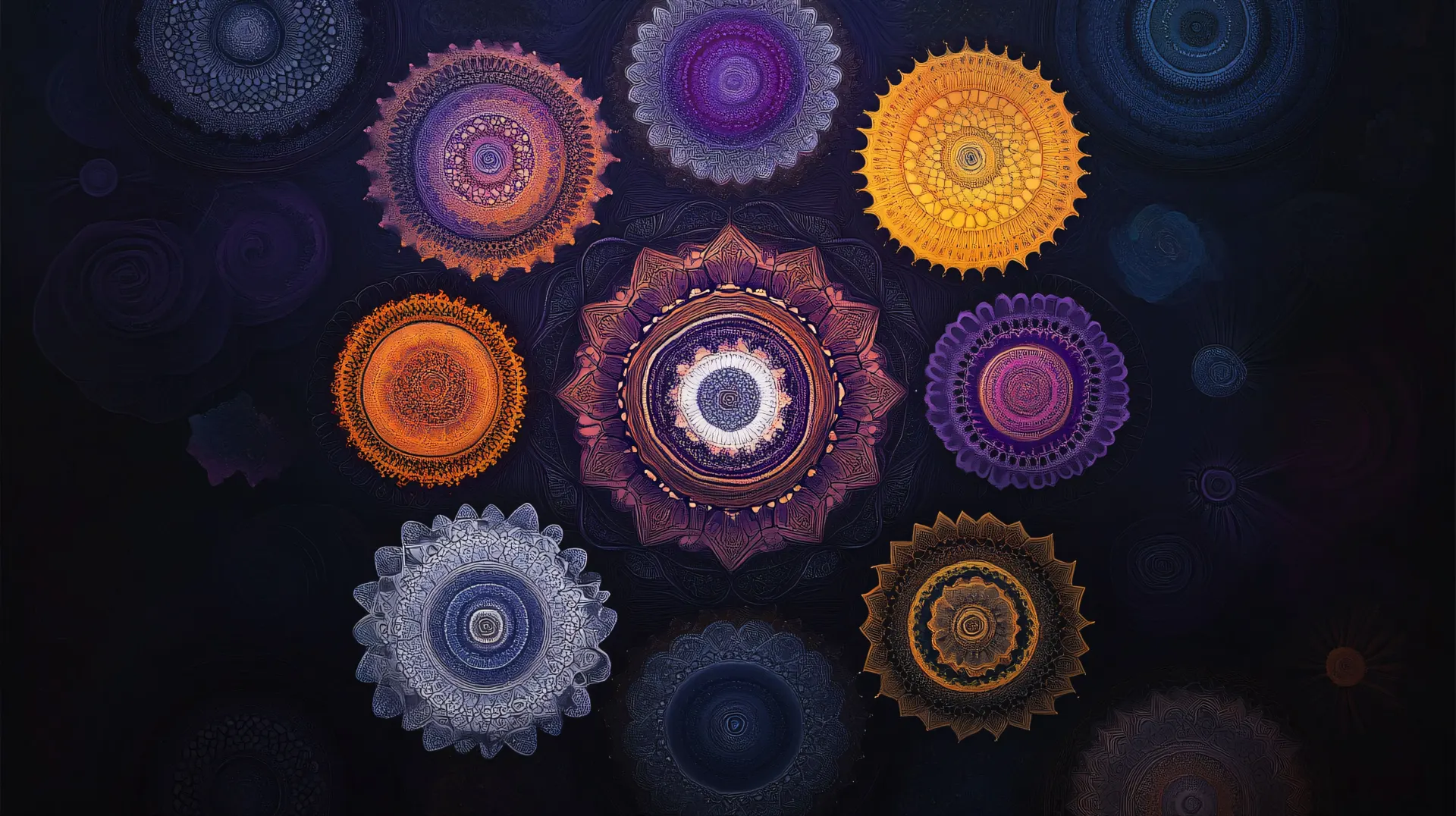 Colorful Mandala Circles on Dark Background Wallpaper