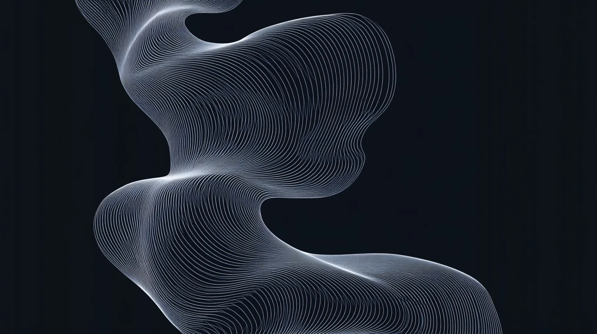 Flowing White Wave Lines on Black Background Wallpaper