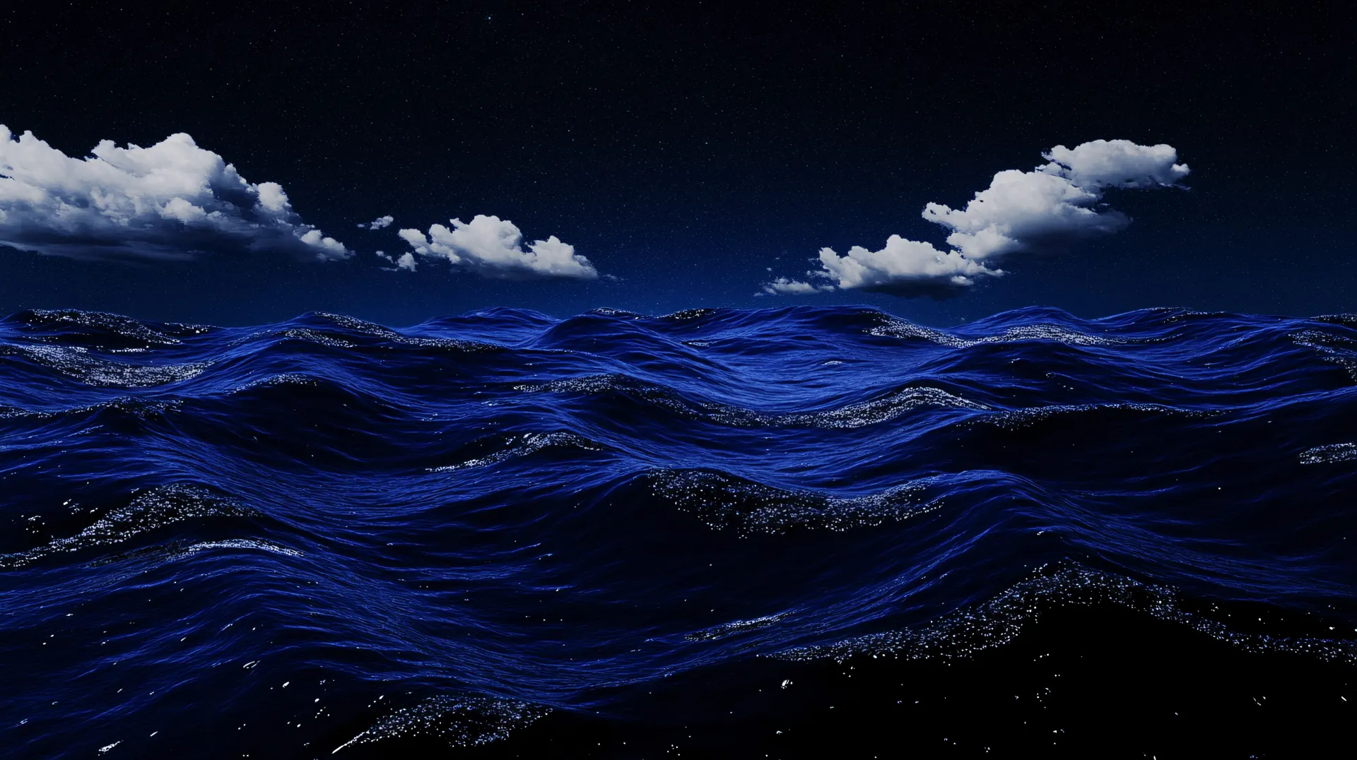 Midnight Blue Ocean Waves Under Starry Sky Wallpaper