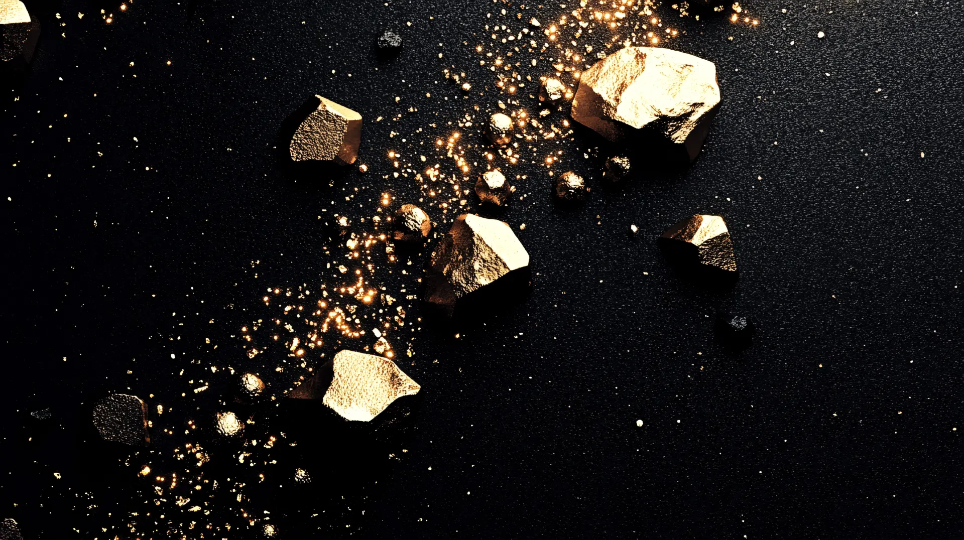 Golden Rock Fragments on Black Abstract Wallpaper