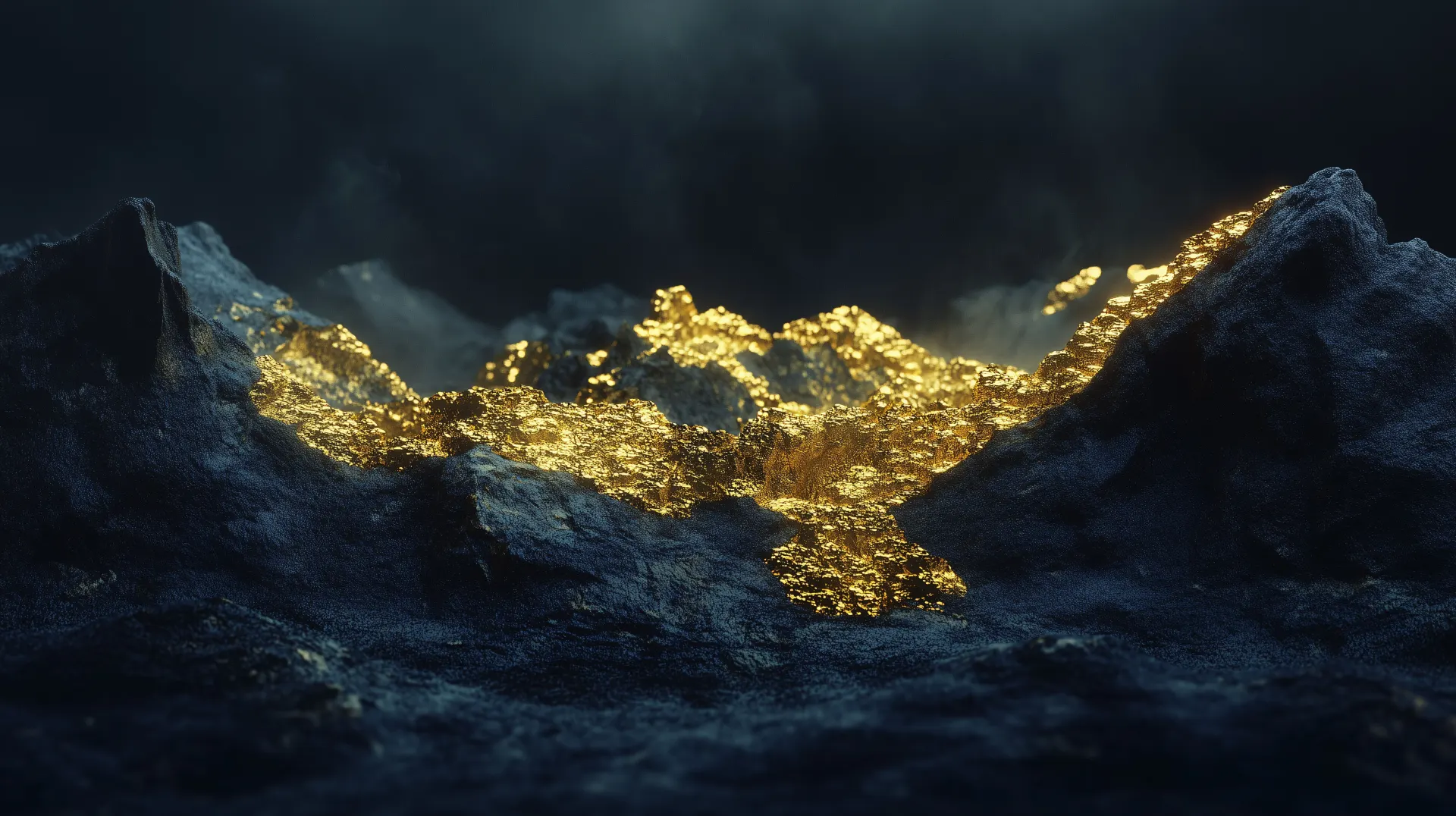 Golden Rock Mountains in Dark Landscape Wallpaper