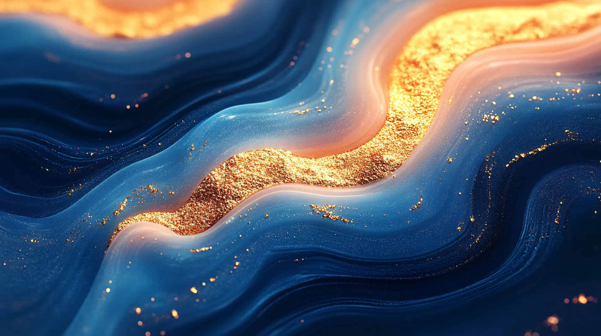 Flowing Blue and Gold Mineral Waves Abstract Wallpaper