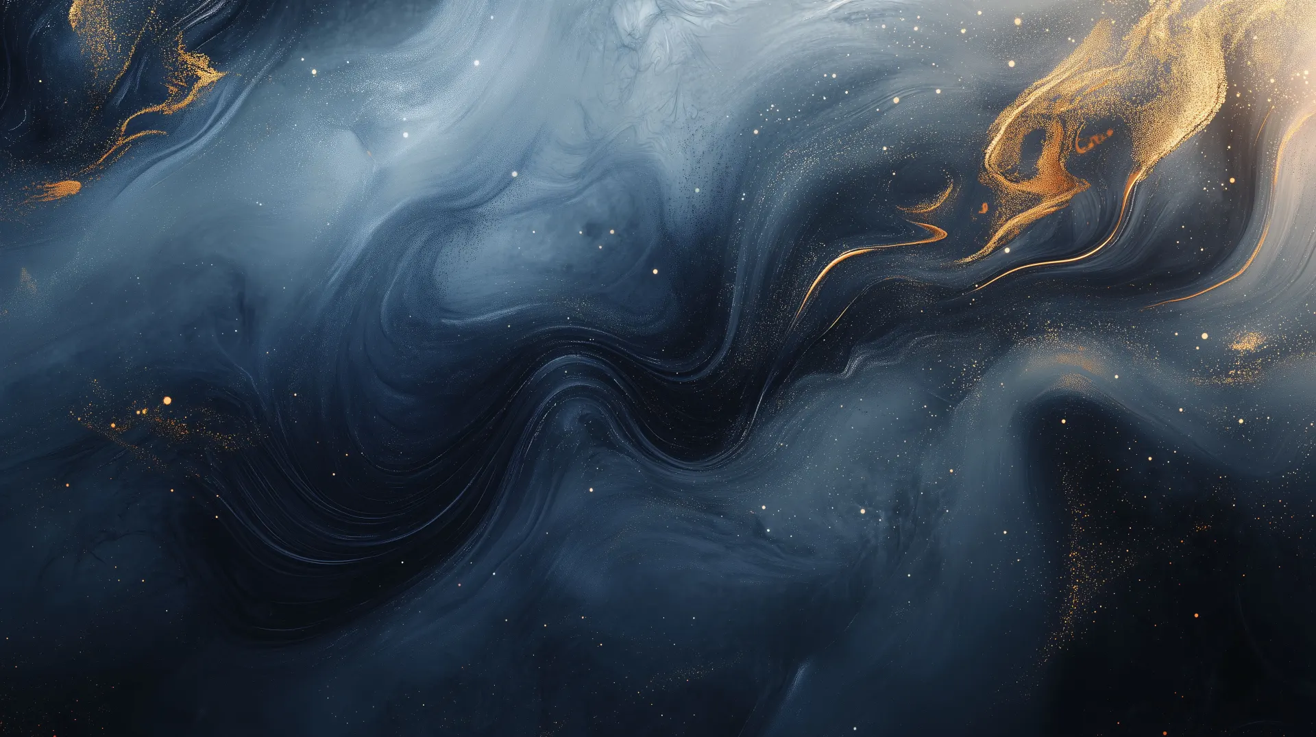 Flowing Blue and Gold Cosmic Marble Abstract Wallpaper