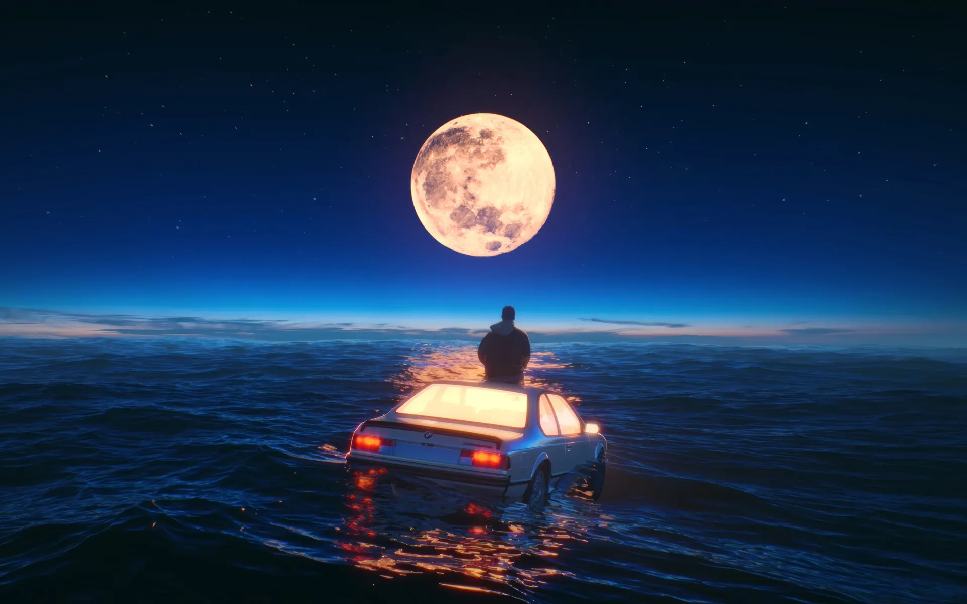 Moonlit Ocean Drive Surreal Wallpaper
