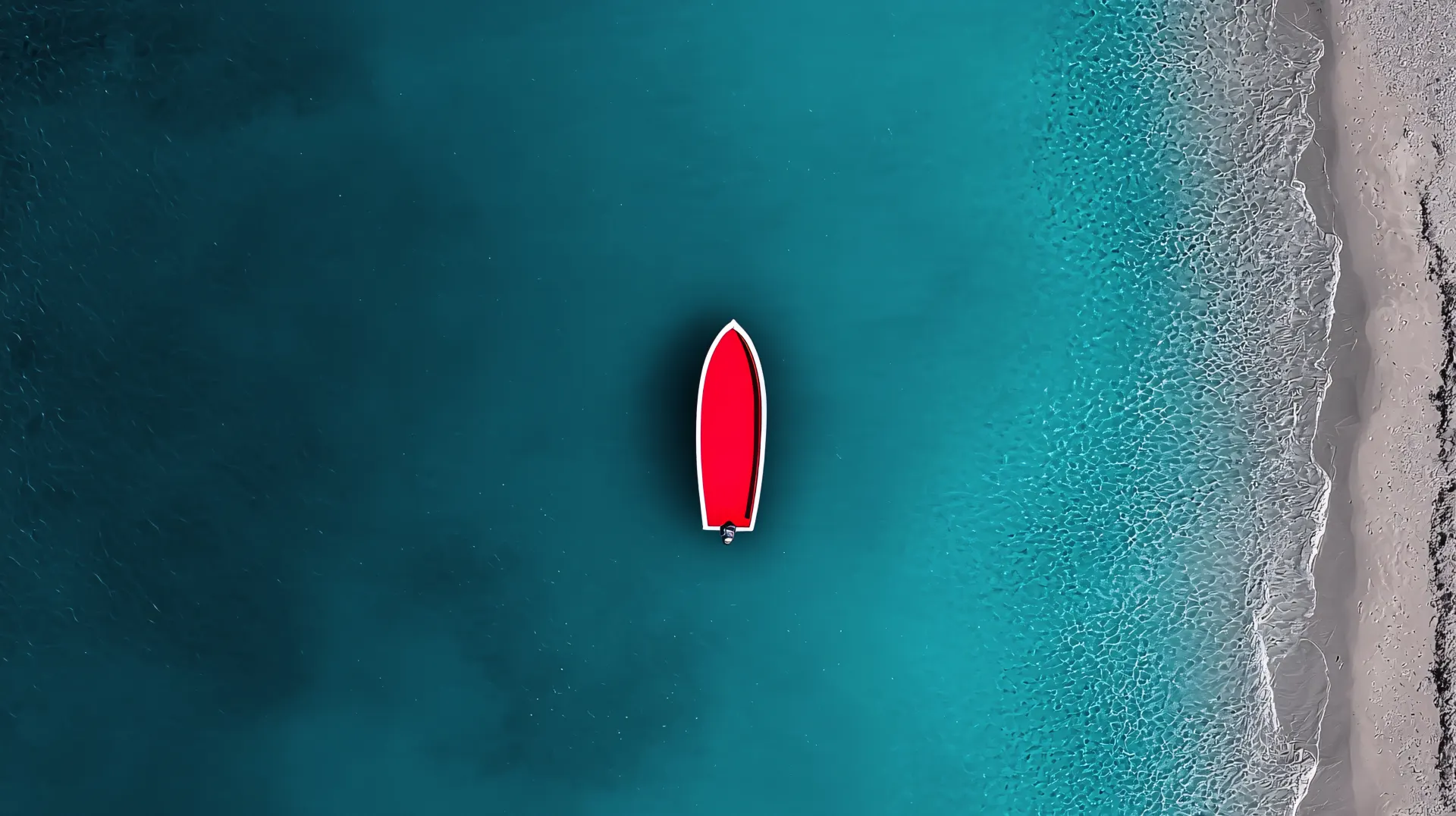 Red Boat on Turquoise Tropical Water Wallpaper