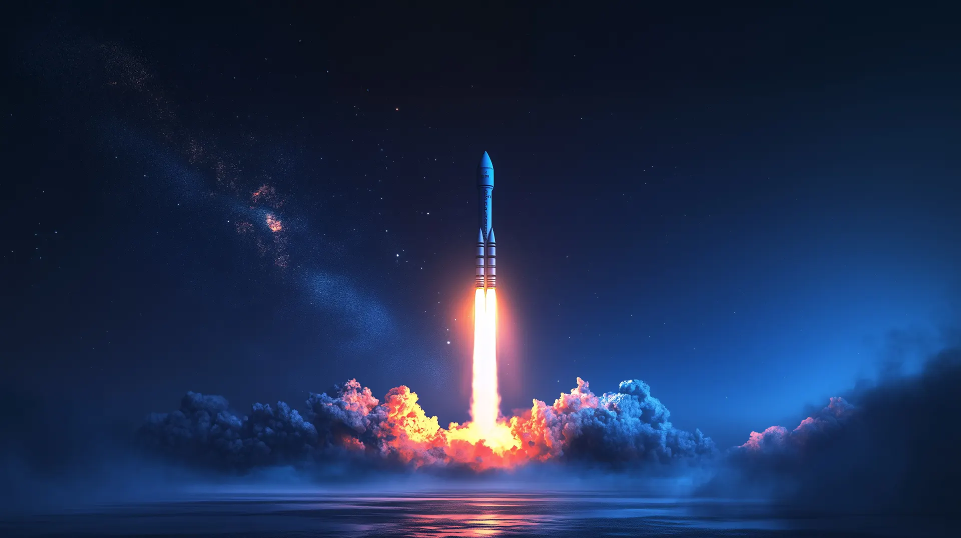 Rocket Launch into Starry Night Sky Wallpaper