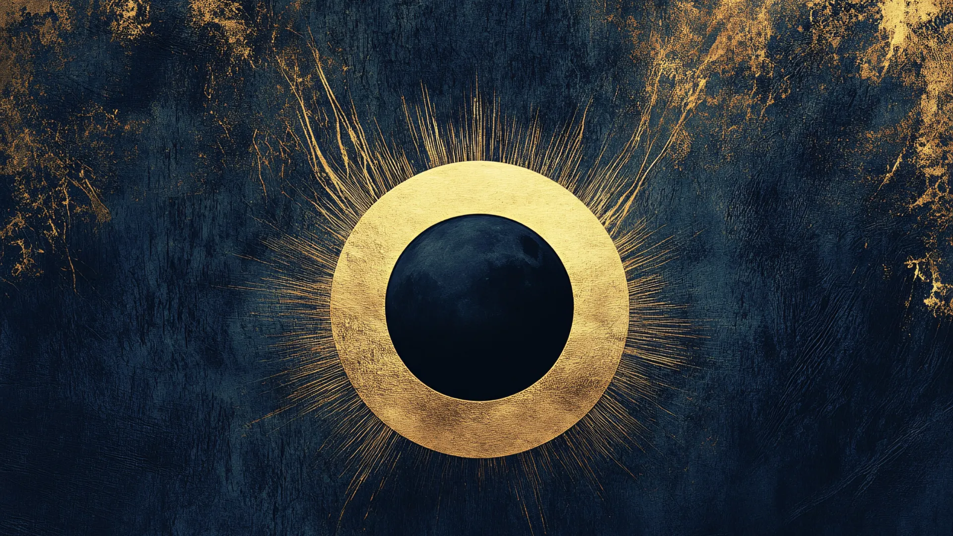 Golden Eclipse on Dark Blue Abstract Wallpaper