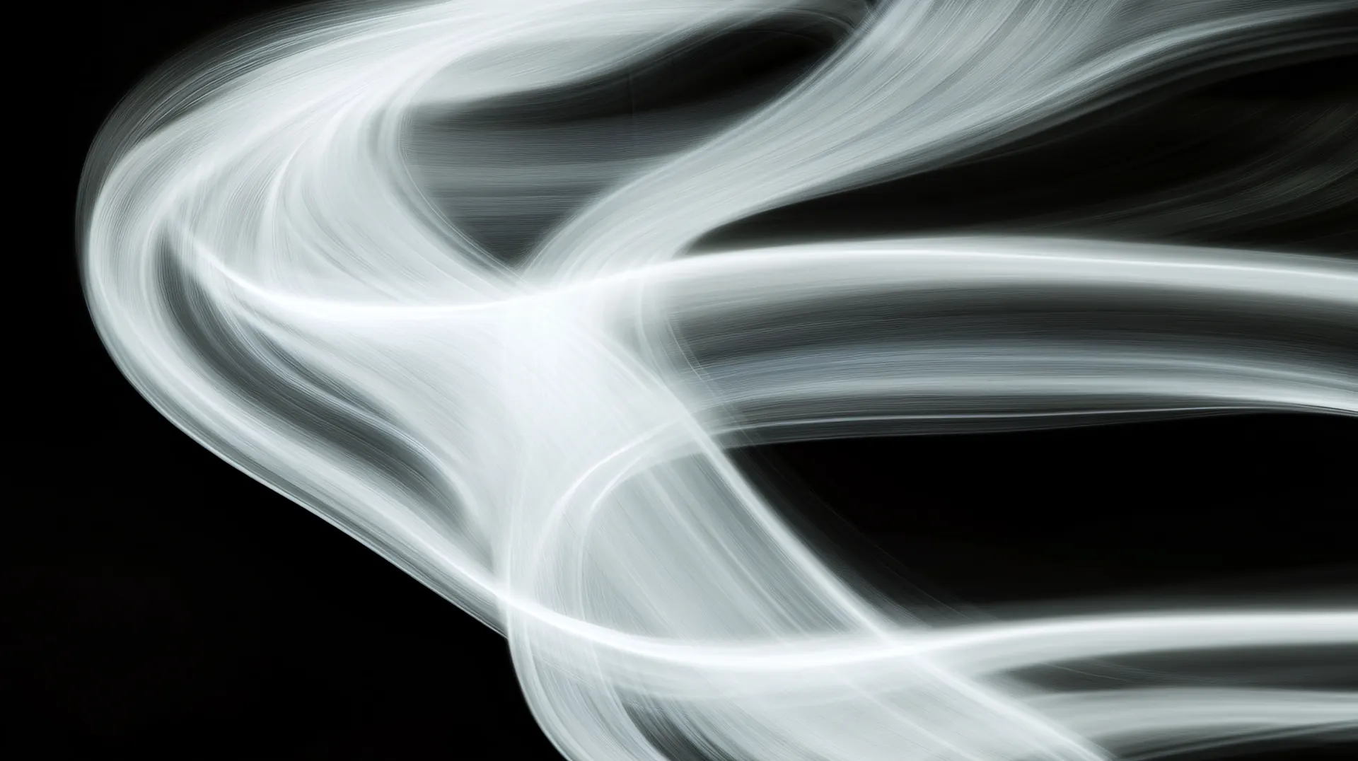 Flowing White Light Ribbons on Black Abstract Wallpaper