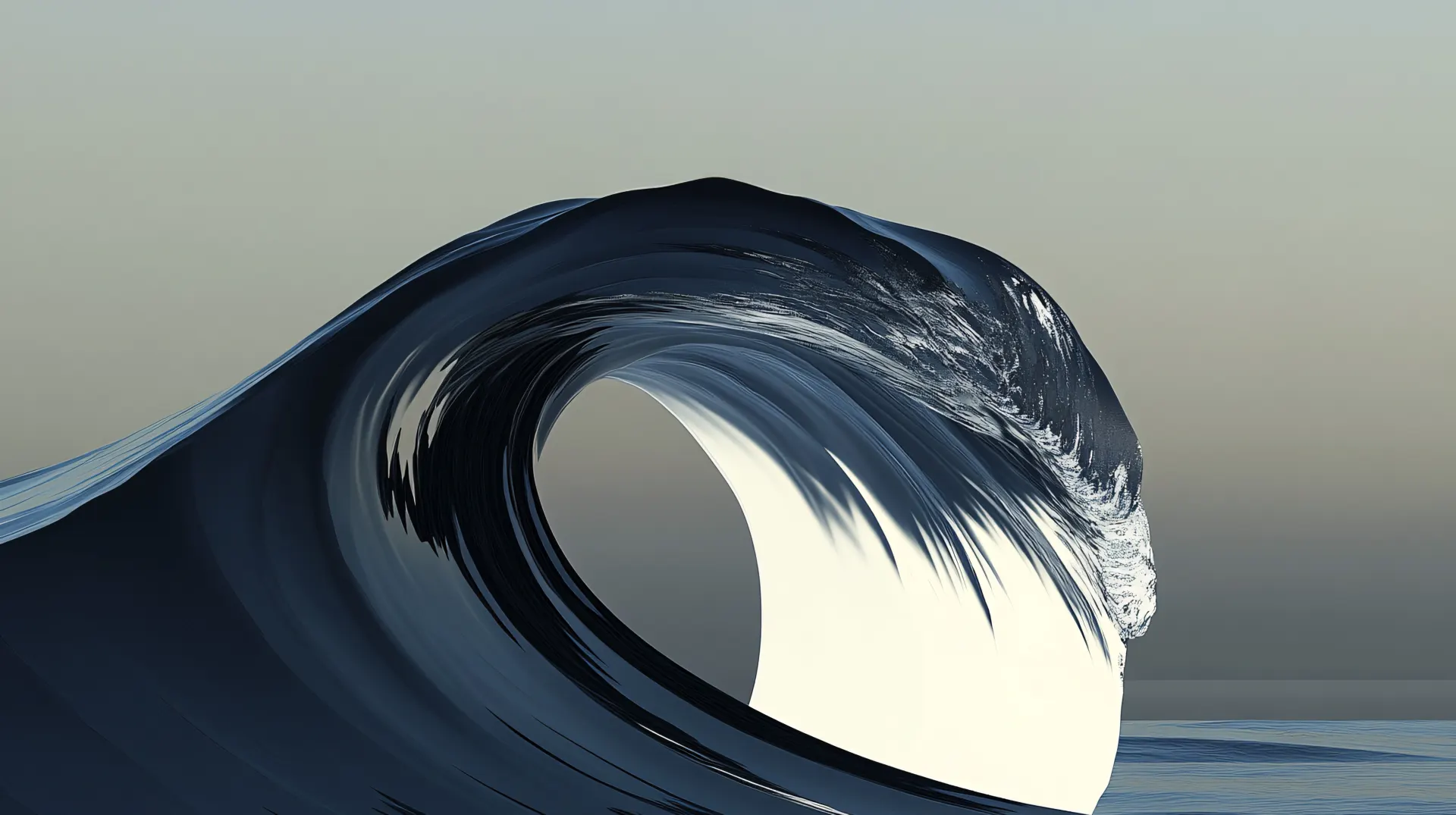 Dark Blue Curling Ocean Wave Wallpaper