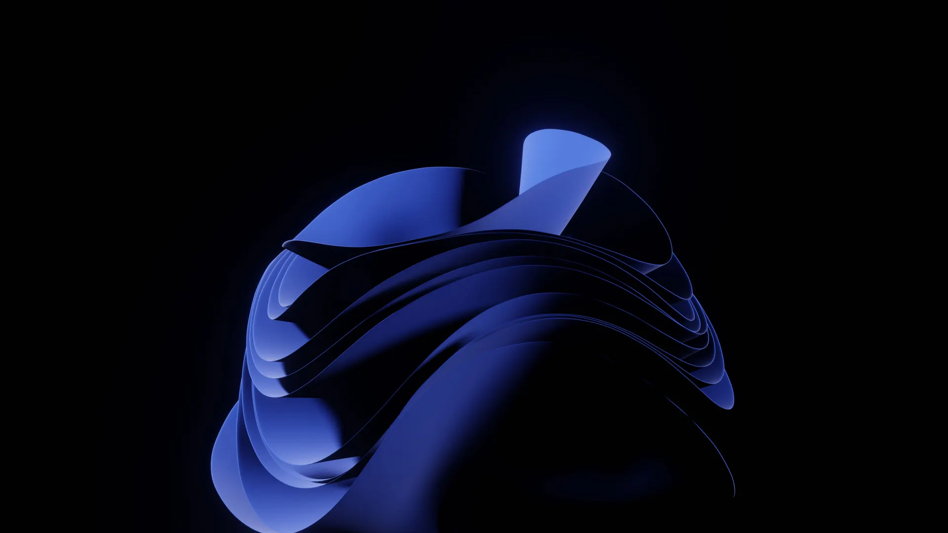 Glowing Blue Layered Ribbons Abstract Wallpaper