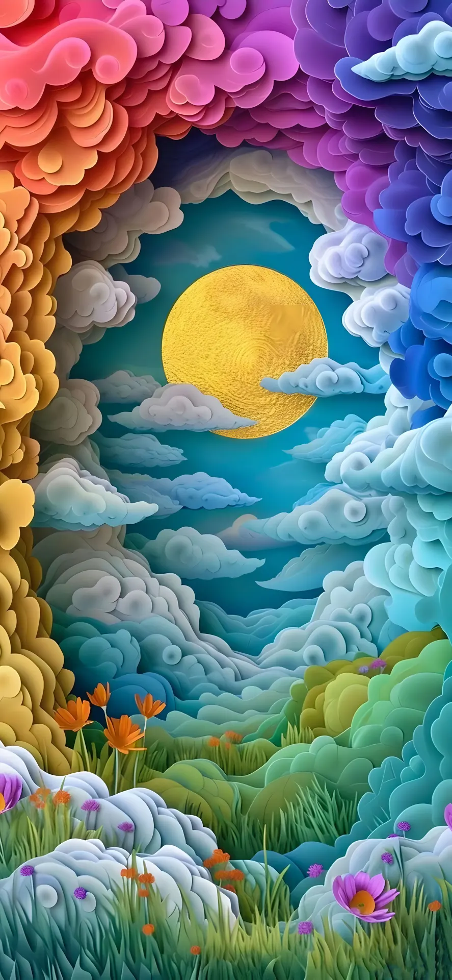 Golden Moon Colorful Cloudscape Wallpaper