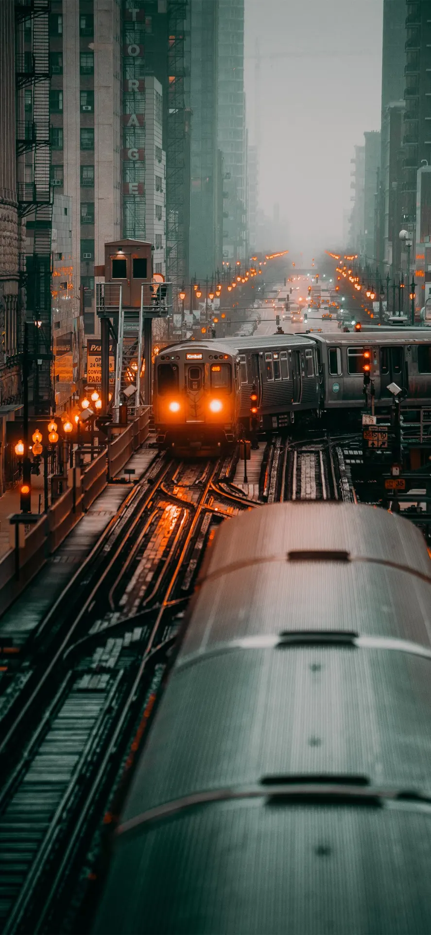 Urban Train Rainy City Lights Wallpaper