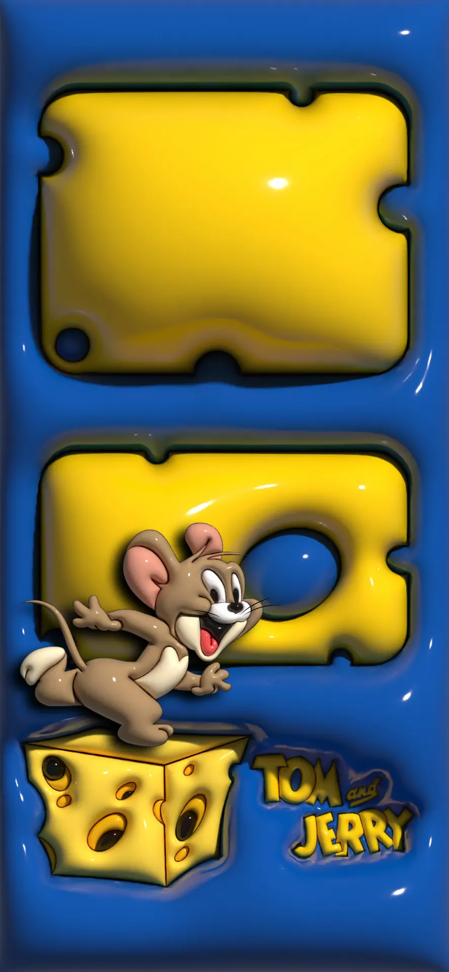 Excited Jerry Running on Cheese Blue Yellow Wallpaper