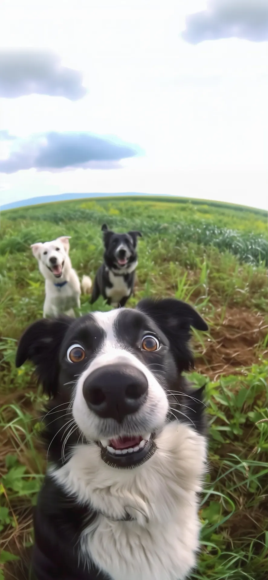 Funny Border Collie Selfie Grassy Field Phone Wallpaper